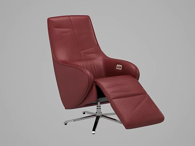 Red Leather Recliner Chair With Adjustable Footrest And Metal Swivel Base 3d model