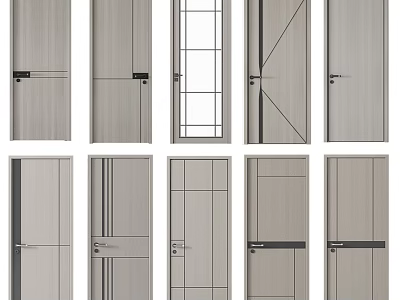 Modern Interior Hinged Doors With Various Panel Designs And Handle Details 3d model
