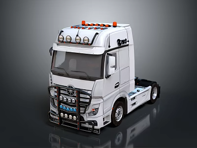White Truck Cab With Roof Warning Lights Front Headlights Stylish Grille And Modern Design 3d model
