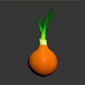 Fresh Ripe Orange Onion With Green Leafy Tops On Dark Surface