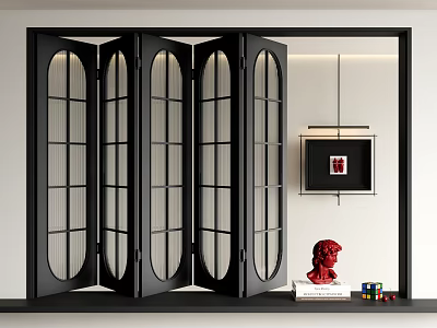 Black Folding Casement Window With Arched Glass Panes For Modern Interior Design 3d model
