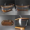 Modern Transparent Acrylic Bathtub With Wooden Base And Chrome Faucet Design