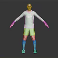 Man Wearing Green Barcelona Soccer Uniform With Goalkeeper Gloves In Standing Pose