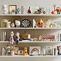 Decorative Ornament Combination with Dolls Photo Frames Books and Toy Trucks on Shelves