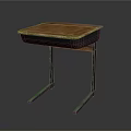 Vintage School Desk With Wooden Top Small Drawer And Black Metal Frame
