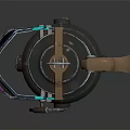 Tactical Mechanical Weapon With Vibrant Green Pink Accents And Metallic Structure