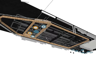 Modern Ceiling Design With Wooden Frame Recessed Circular Lights And Geometric Structure 3d model
