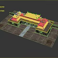 Traditional Ancient Chinese Architecture With Orange Glazed Roof Green Eaves And Stone Paved Courtyard