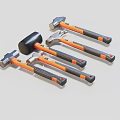 Professional Hardware Tools Set With Various Hammers And Orange Black Handles 3d model