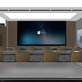 Conference Room With Long Table Chairs Large Screen Small Screens World Map Decor Windows 3d model