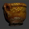 Hand Carved Ceramic Pottery With Orange Yellow Glaze And Intricate Pattern Design