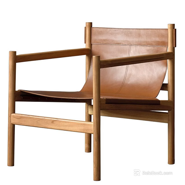 Minimalist Modern Lounge Chair Design With Wooden Frame And Leather Seat 3d model 