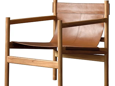 Minimalist Modern Lounge Chair Design With Wooden Frame And Leather Seat 3d model
