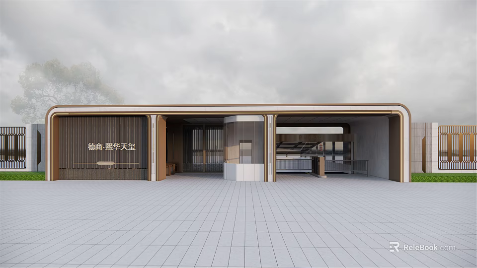 Modern Rongchuang Chongqing Cultural Tourism City Entrance Gate With Glass Curtain Wall And Paved Plaza 3d model 