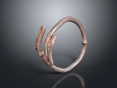 Vintage Metal Bracelet With Intricate Twisted Design And Ornate Decorative Accents 3d model