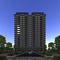 Modern High Rise Residential Building With Regular Window Layout And Surrounding Trees 3d model