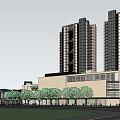 Modern Commercial Complex With High Rise Buildings Central Plaza And Landscaped Areas