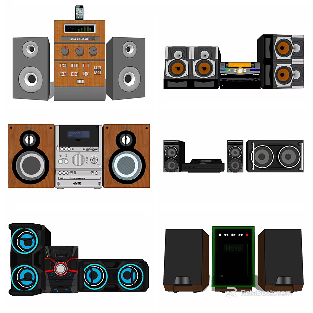 Home Audio Speaker Systems In Various Design Styles Including Tower And Subwoofer Models 3d model 