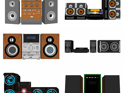 Home Audio Speaker Systems In Various Design Styles Including Tower And Subwoofer Models 3d model