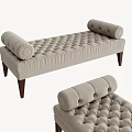 Beige Upholstered Sofa Bench With Tufted Diamond Pattern Rollback Arms And Wooden Legs