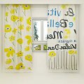 Black And White Text Print Curtains For Double Window With Green Outdoor View