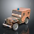 Camouflage Military Jeep With Blue Siren Light XIAPONOMIA Sign Canvas Roof And Off-Road Tires