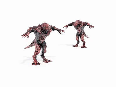Two Red Monster Like Game Movie Characters With Sharp Claws And Prominent Bone Structures 3d model