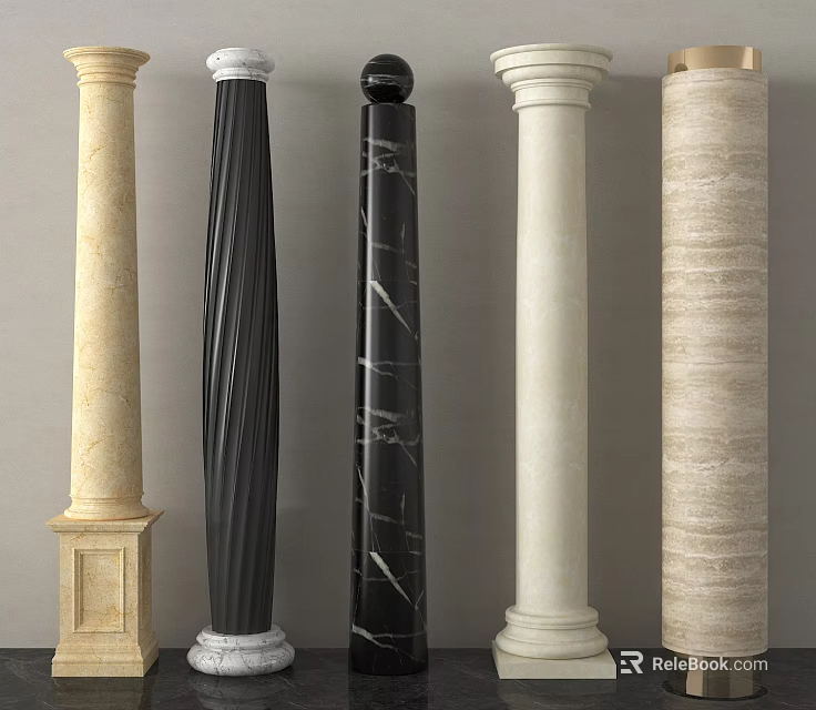 Different Design Columns With Various Colors Textures And Styles For Interior Decor 3d model