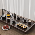 Elegant Tea Set With Wooden Tray Ceramic Cups And Teapot On Table
