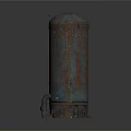 Industrial Cylindrical Metal Equipment With Rusted Surface Ladder And Top Railing
