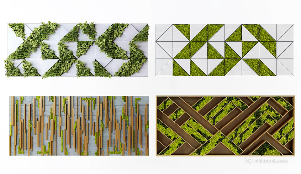 Modern Green Plant Wall Designs With Geometric Patterns And Structural Decor 3d model 