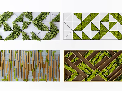 Modern Green Plant Wall Designs With Geometric Patterns And Structural Decor 3d model