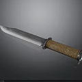 Fixed Blade Knife With Silver Blade And Brown Braided Handle Isolated On Gray Background