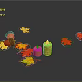Autumn Decoration Setup With Orange Candles Yellow Red Maple Leaves And Acorns