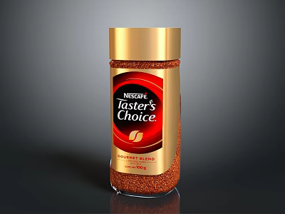 Nescafe Taster's Choice Instant Coffee Jar With Golden Lid And Red Label Granules 3d model