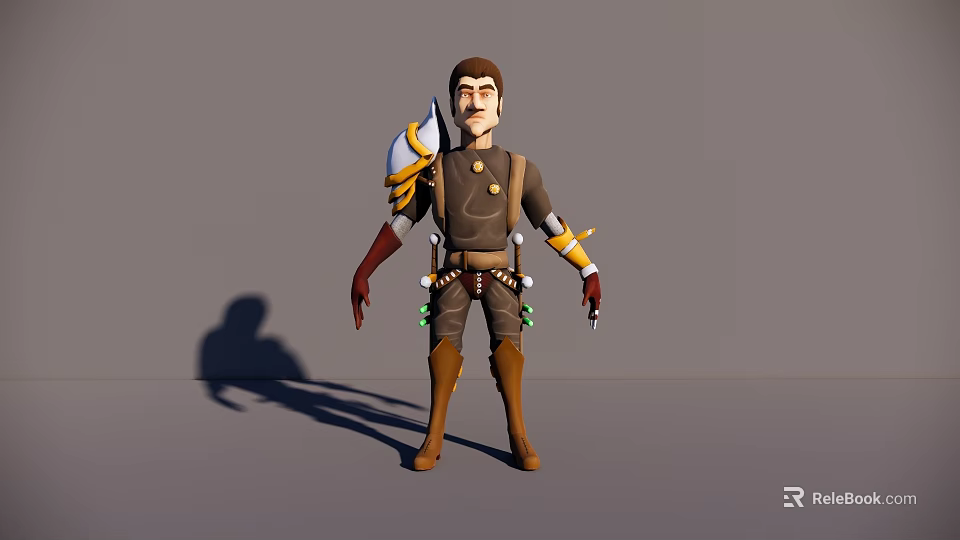 3D Man Character Wearing Fantasy Armor Shoulder Guard Belt Gear And Leather Boots 3d model 