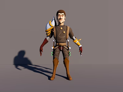 3D Man Character Wearing Fantasy Armor Shoulder Guard Belt Gear And Leather Boots 3d model