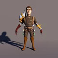 3D Man Character Wearing Fantasy Armor Shoulder Guard Belt Gear And Leather Boots