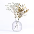 Transparent Glass Vase With White Decorative Flowers And Golden Foliage For Interior Decoration