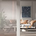 Modern Grid Pattern Room Divider Separating Living Space With Sofa Pillows And Wall Art