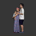 Cute Baby Child With Mother And Father In Family Portrait Against Gray Background