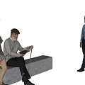 Multiple People In Outdoor Scene Reading On Stone Bench With Canes