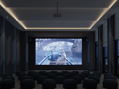 Modern Cinema Interior With Comfortable Plush Seats And Large Movie Screen Playing 3d model