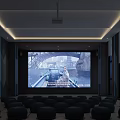 Modern Cinema Interior With Comfortable Plush Seats And Large Movie Screen Playing