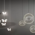 Modern White Butterfly And Dandelion Shaped Pendant Lights Hanging On Grey Wall