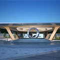 Modern Residential Building with Circular Arch Entrance Water Fountain and Landscaped Gardens