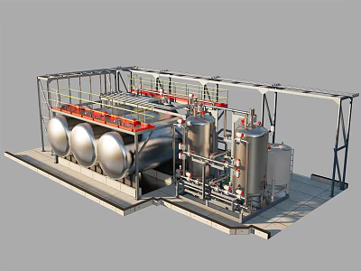 Industrial Processing Equipment Featuring Stainless Steel Tanks Piping And Modular Frame Structure 3d model