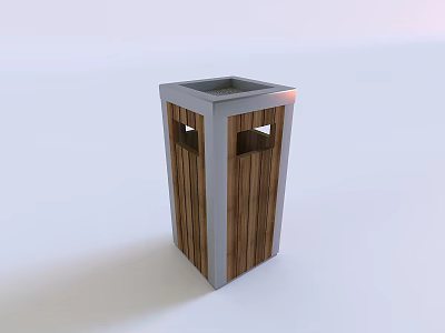 Garden Landscape Outdoor Trash Bin With Wooden Panels Gray Frame And Double Openings 3d model
