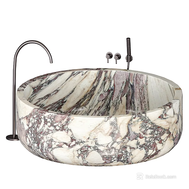 Marble Wash Basin With Unique Texture Round Shape And Faucet Design 3d model 