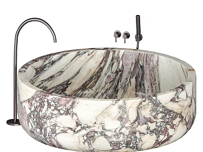 Marble Wash Basin With Unique Texture Round Shape And Faucet Design 3d model